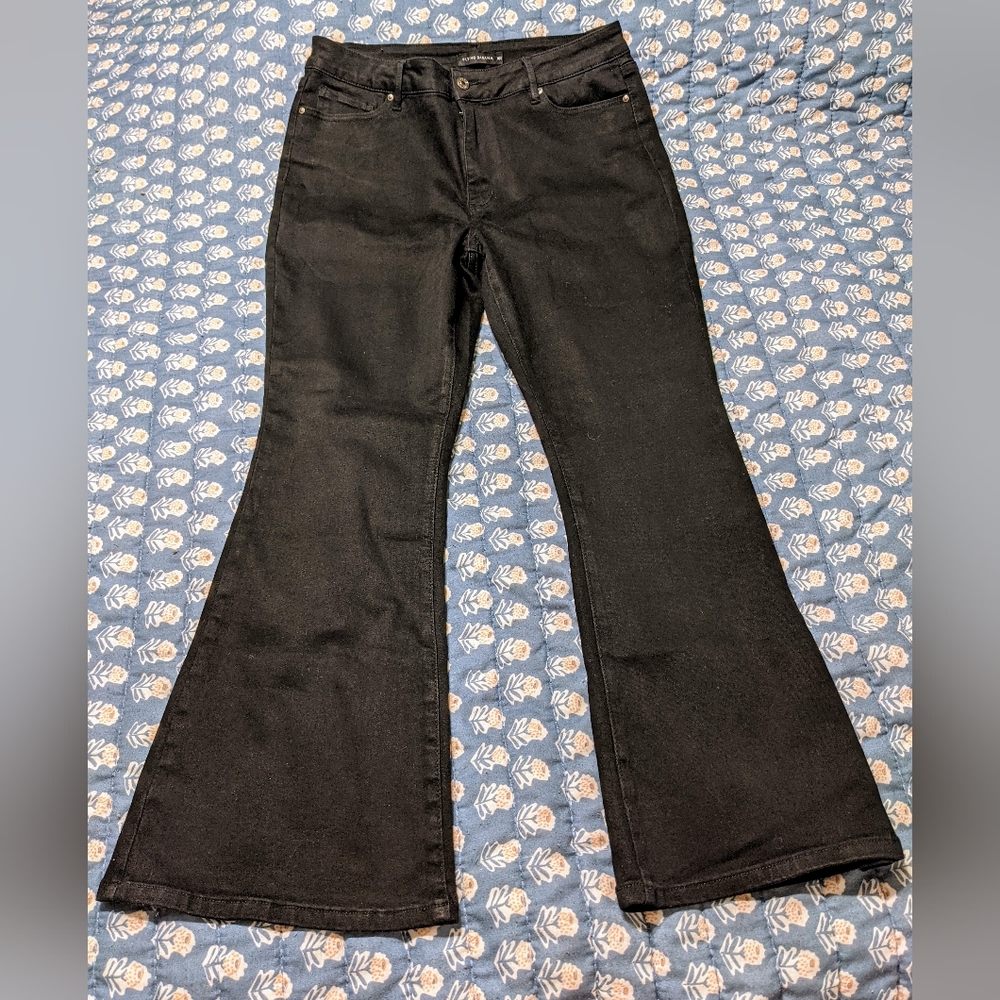 Flying Banana Black High Waist Bootcut Flare Stretch Jeans sz 16 Short - Picture 9 of 14